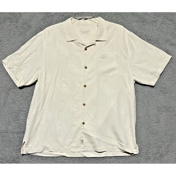 Tommy Bahama Silk Shirt XL Embroidered White Cocktail Camp Button Up Luau Aloha - Picture 1 of 12